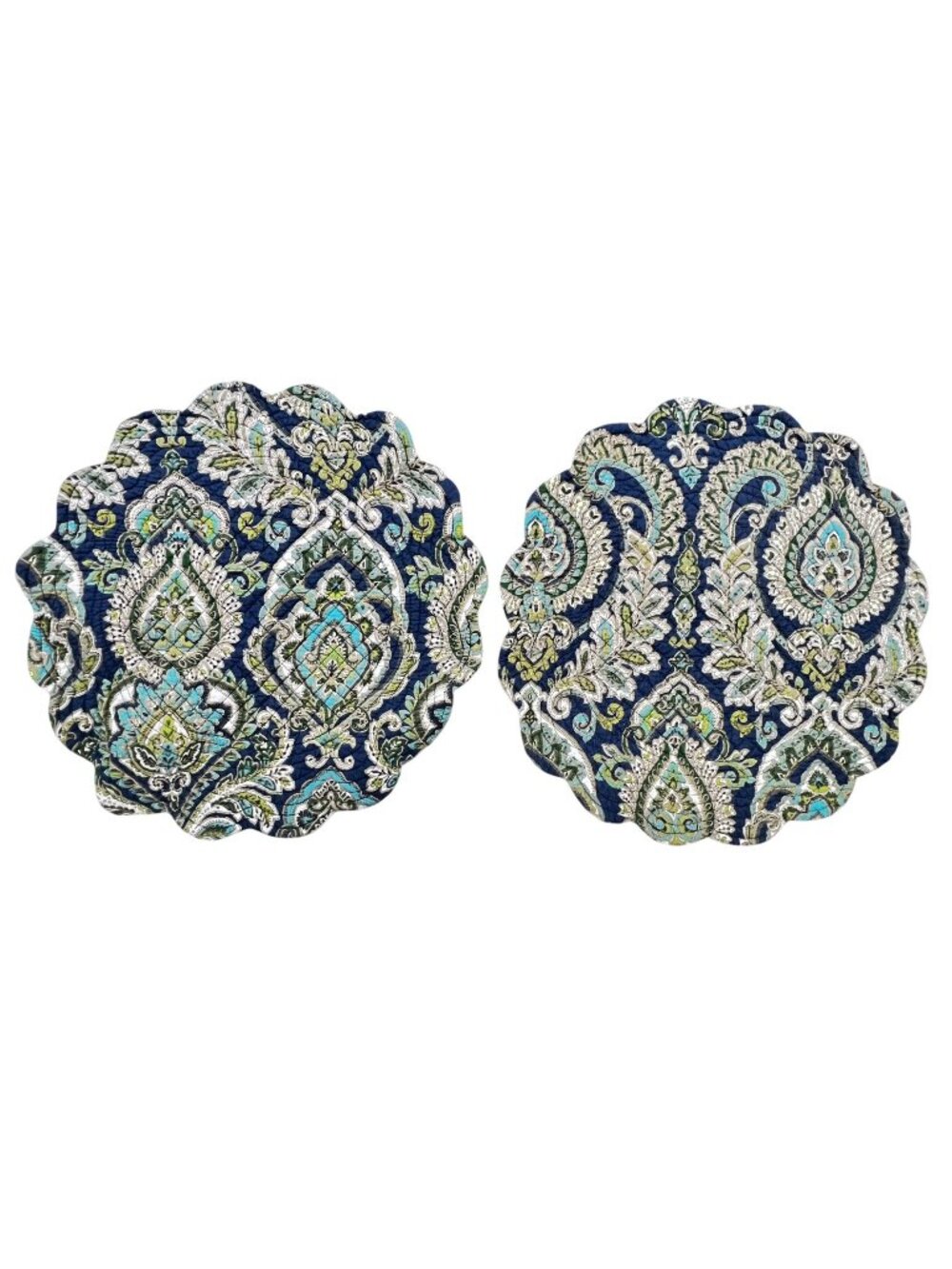Lot Of 2 C&F Enterprises Quilted Cotton Decorative Paisley Round Placemats Set